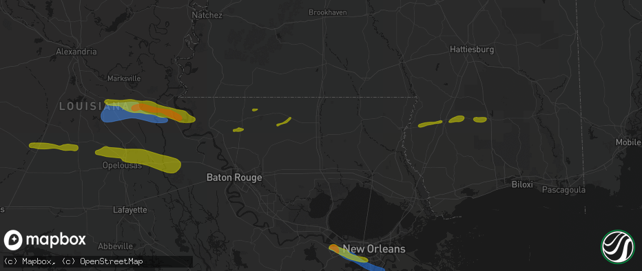 Hail map in Amite, LA on May 8, 2026