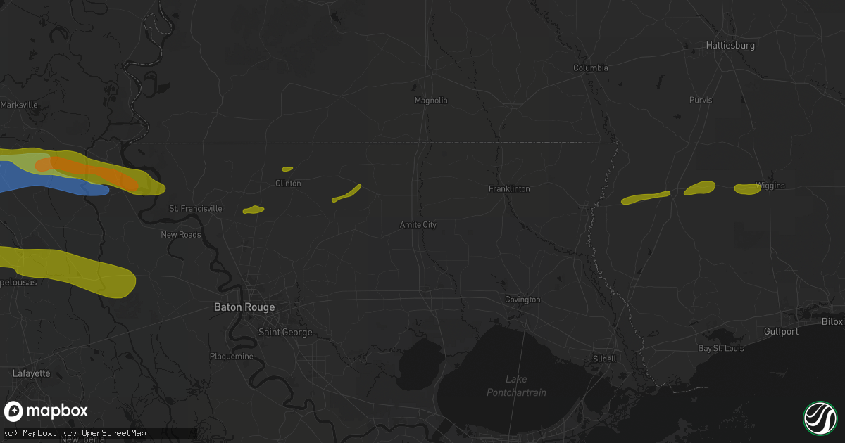 Hail map in Amite, LA on May 8, 2026
