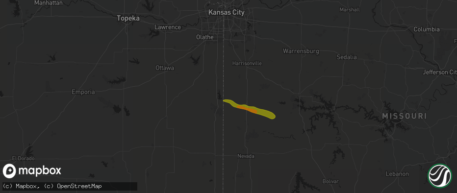 Hail map in Amsterdam, MO on May 8, 2026