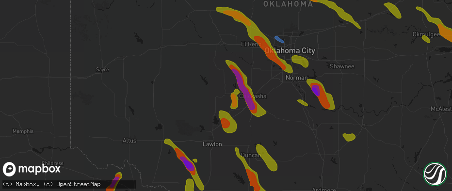 Hail map in Anadarko, OK on May 8, 2026