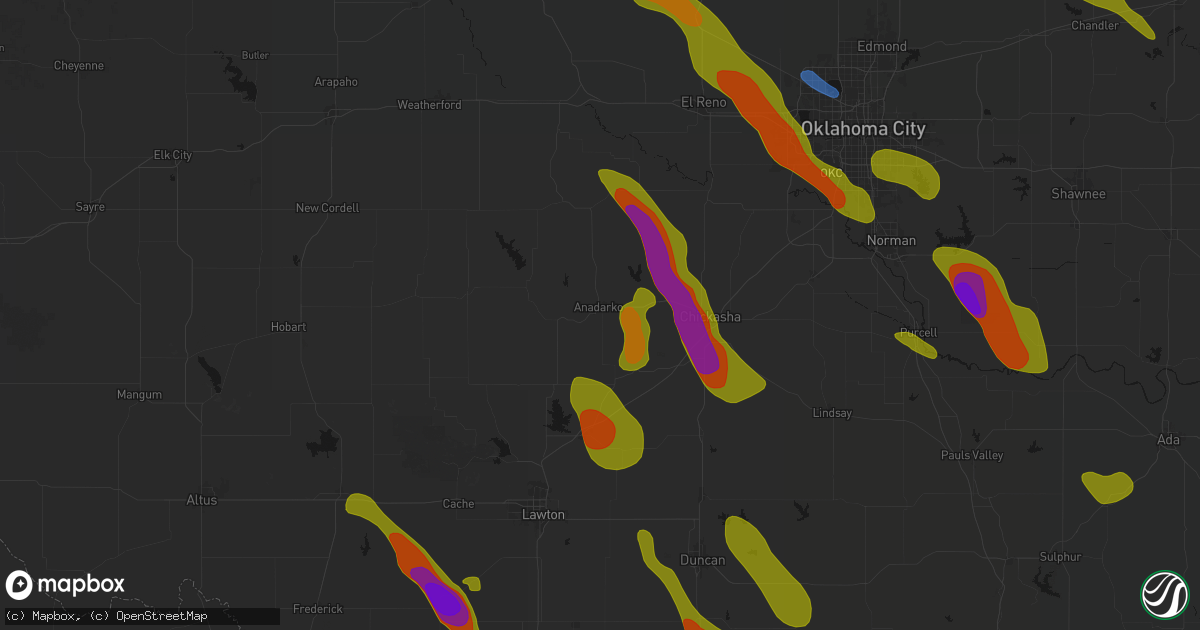 Hail map in Anadarko, OK on May 8, 2026