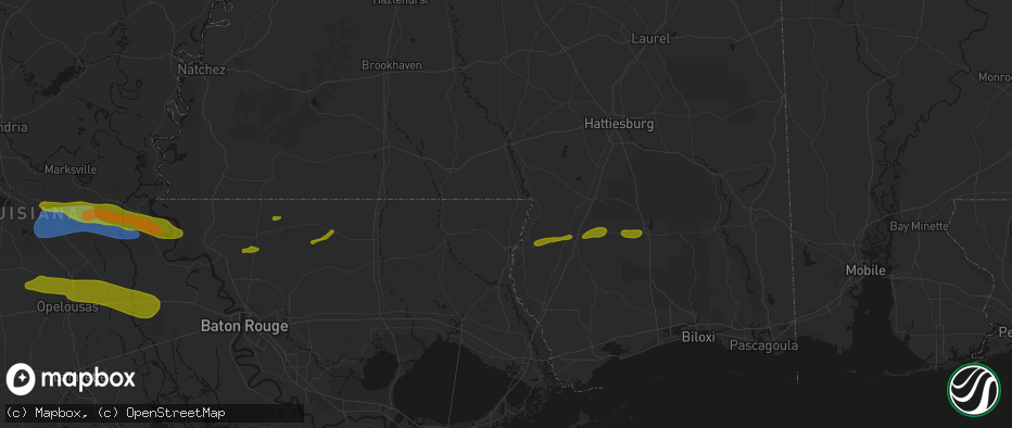 Hail map in Angie, LA on May 8, 2026