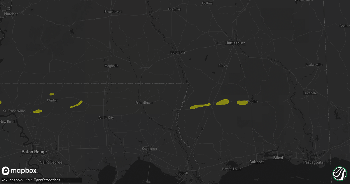 Hail map in Angie, LA on May 8, 2026
