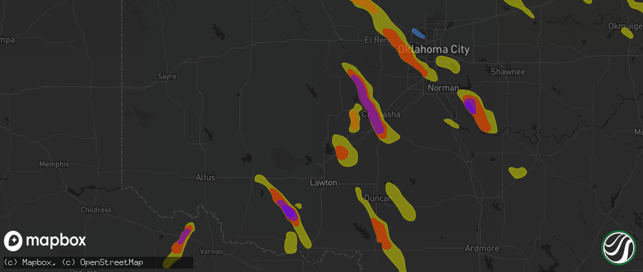 Hail map in Apache, OK on May 8, 2026