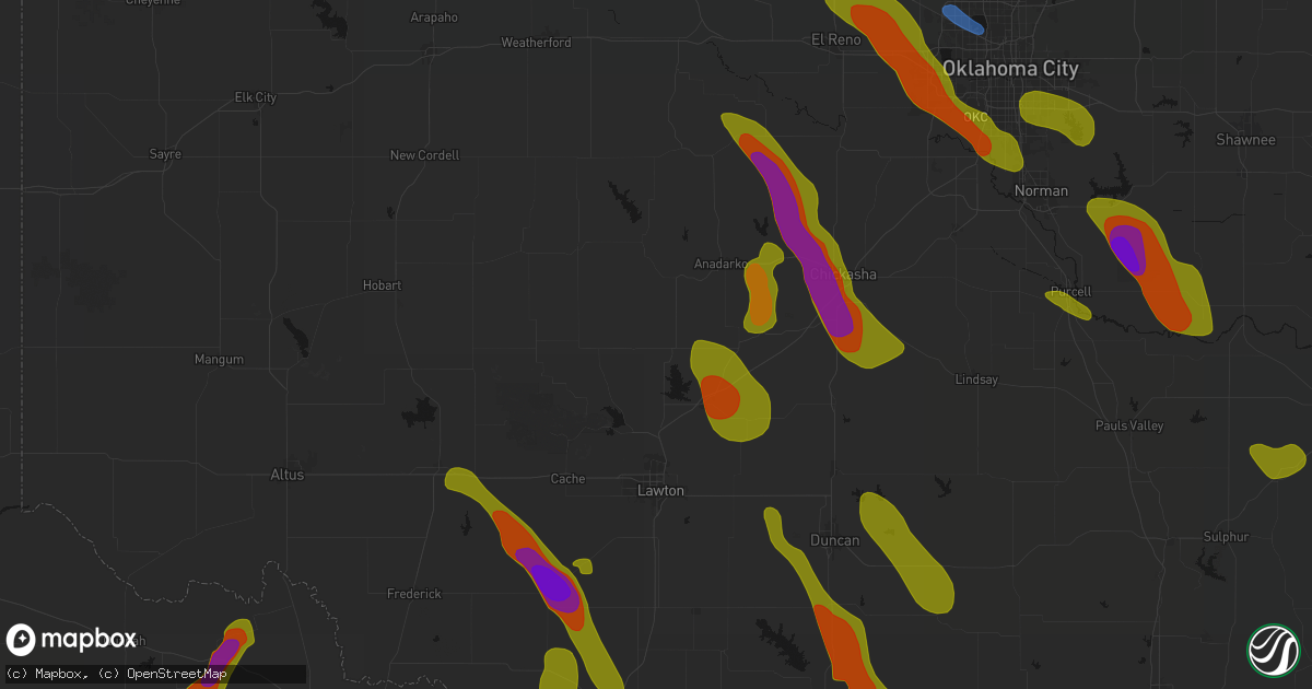 Hail map in Apache, OK on May 8, 2026