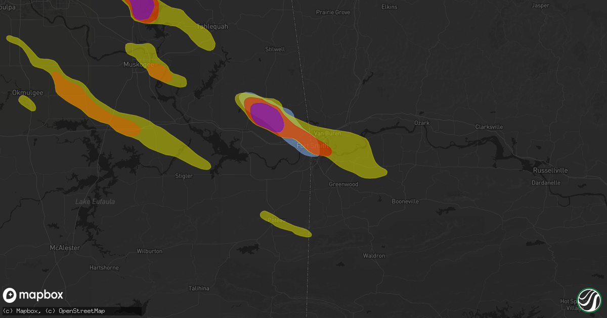 Hail map in Arkoma, OK on May 8, 2026