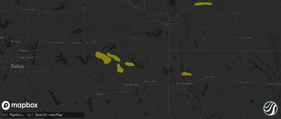 Hail map in Avinger, TX on May 8, 2026