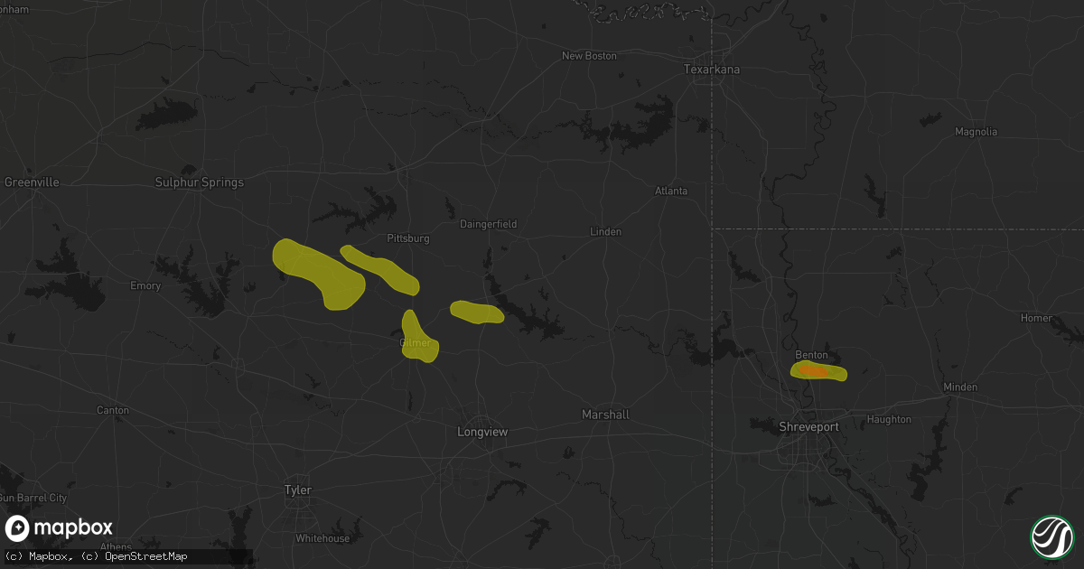 Hail map in Avinger, TX on May 8, 2026