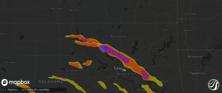 Hail map in Barnsdall, OK on May 8, 2026