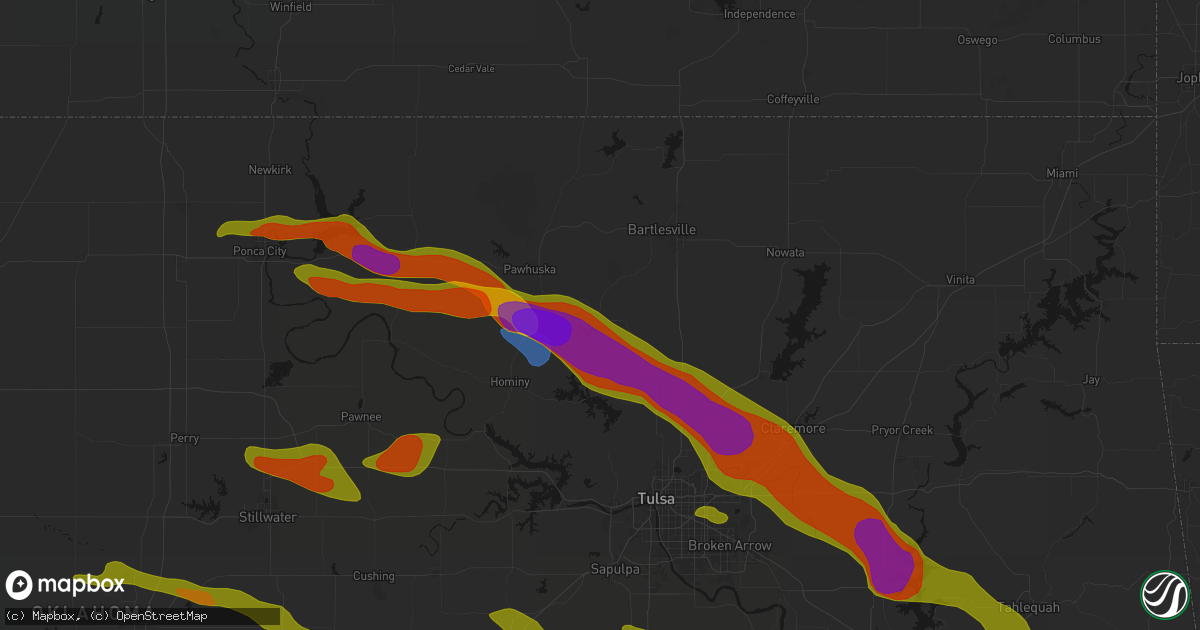 Hail map in Barnsdall, OK on May 8, 2026