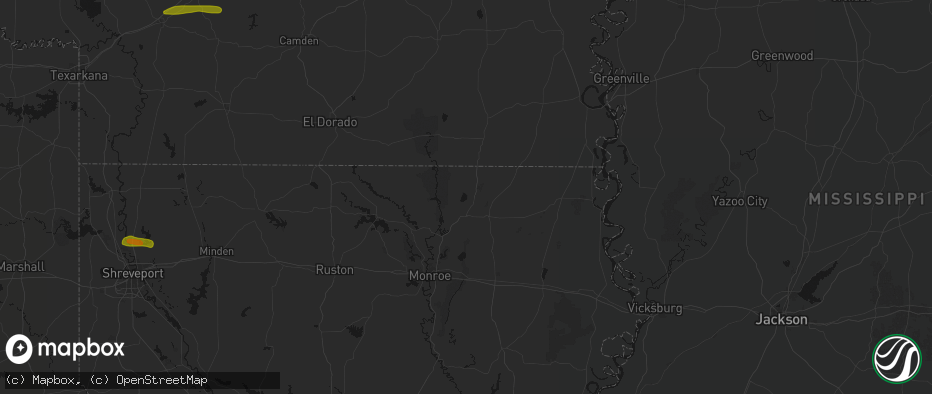 Hail map in Bastrop, LA on May 8, 2026