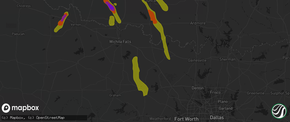 Hail map in Bellevue, TX on May 8, 2026