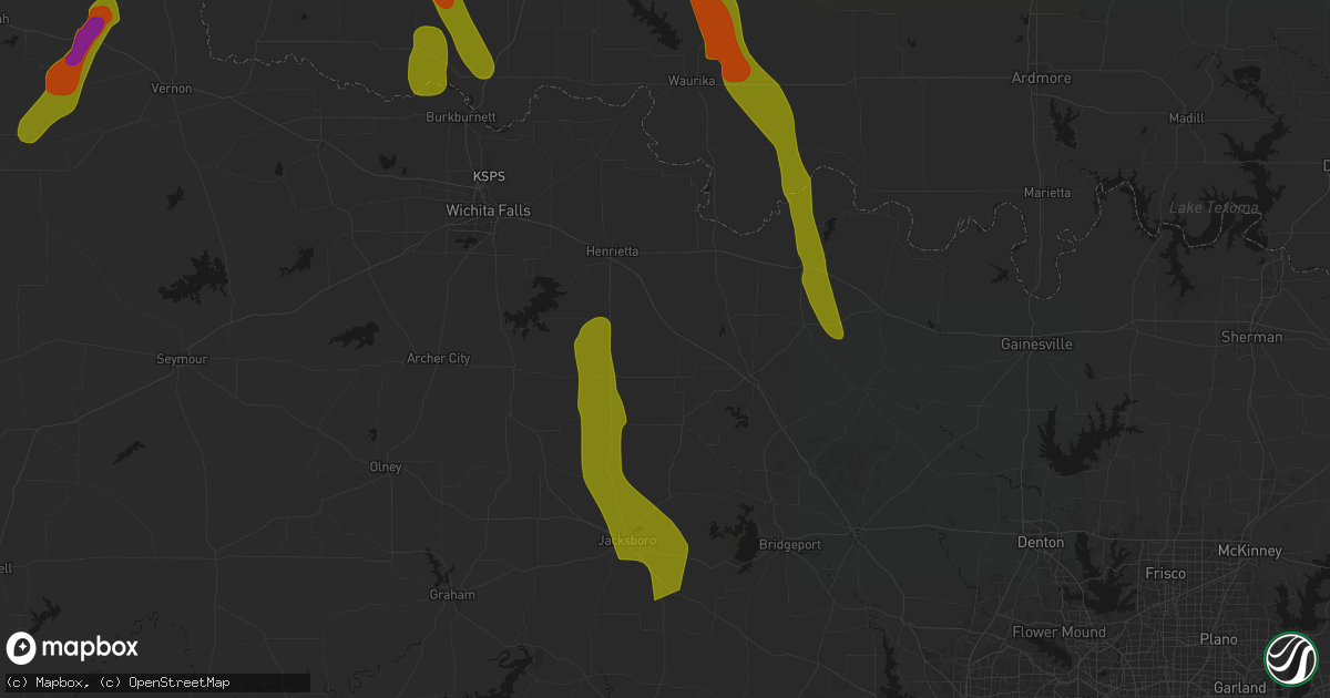 Hail map in Bellevue, TX on May 8, 2026
