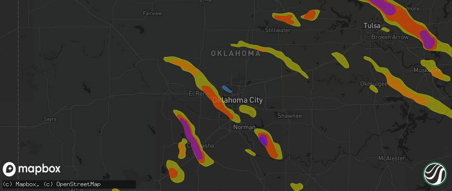Hail map in Bethany, OK on May 8, 2026