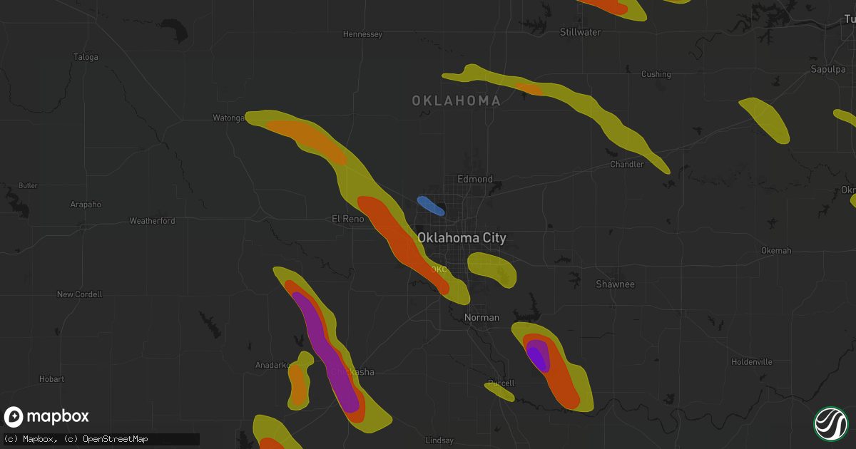 Hail map in Bethany, OK on May 8, 2026