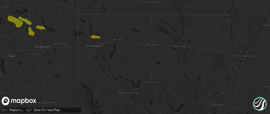 Hail map in Bienville, LA on May 8, 2026