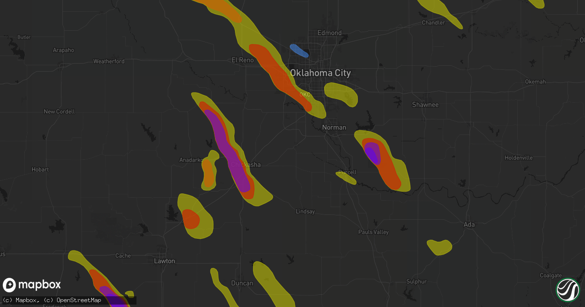 Hail map in Blanchard, OK on May 8, 2026