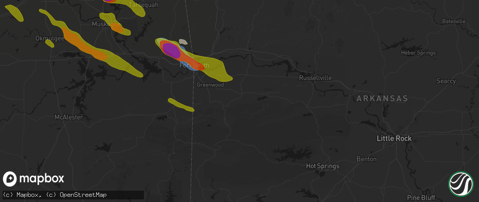 Hail map in Booneville, AR on May 8, 2026