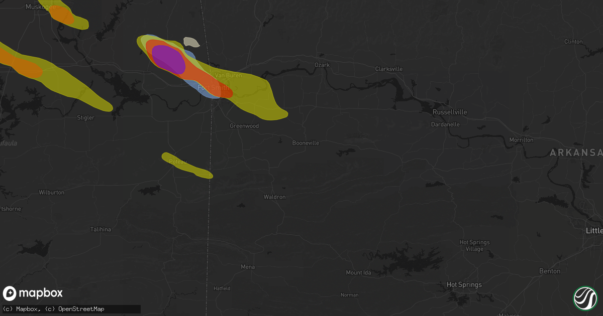 Hail map in Booneville, AR on May 8, 2026