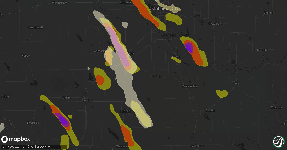 Hail map in Bradley, OK on May 8, 2026