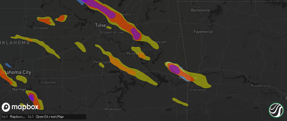 Hail map in Braggs, OK on May 8, 2026