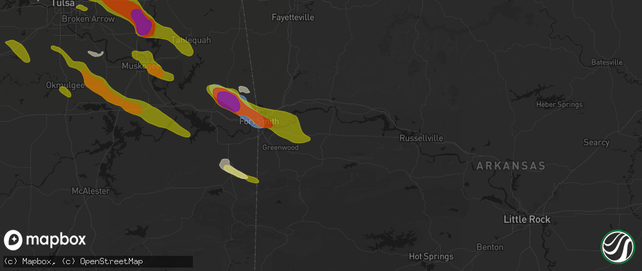 Hail map in Branch, AR on May 8, 2026