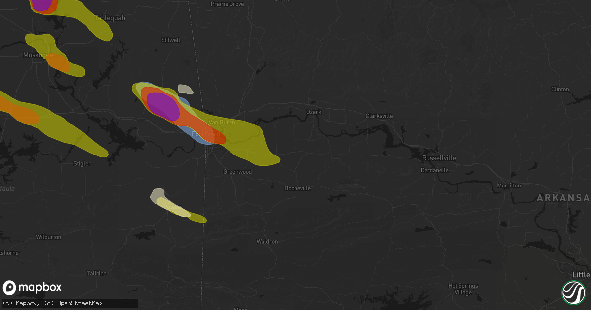 Hail map in Branch, AR on May 8, 2026