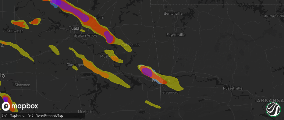 Hail map in Bunch, OK on May 8, 2026
