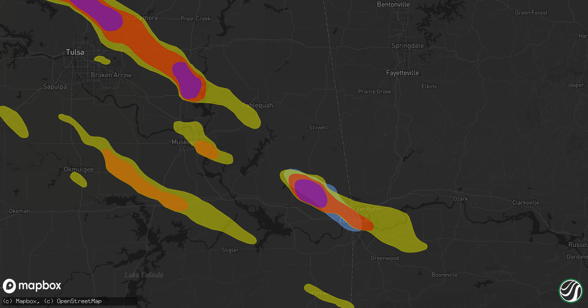 Hail map in Bunch, OK on May 8, 2026