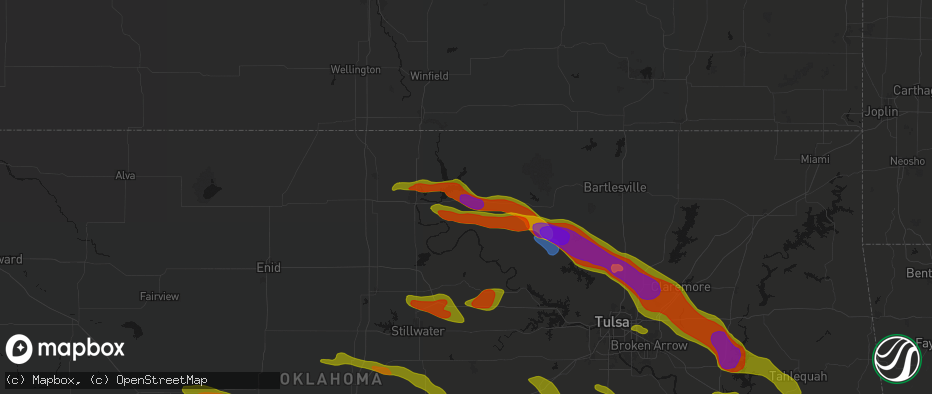 Hail map in Burbank, OK on May 8, 2026
