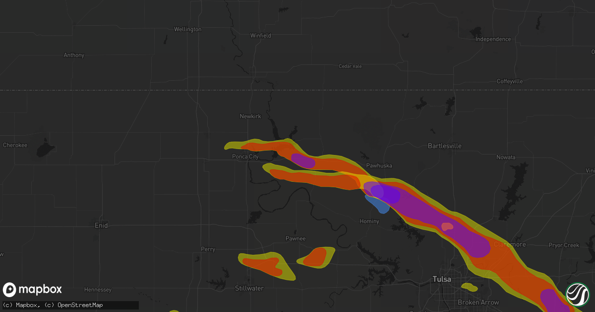 Hail map in Burbank, OK on May 8, 2026
