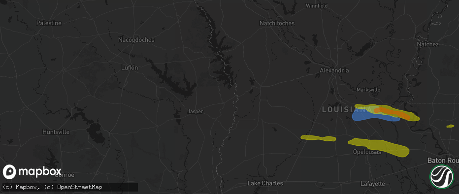 Hail map in Burkeville, TX on May 8, 2026