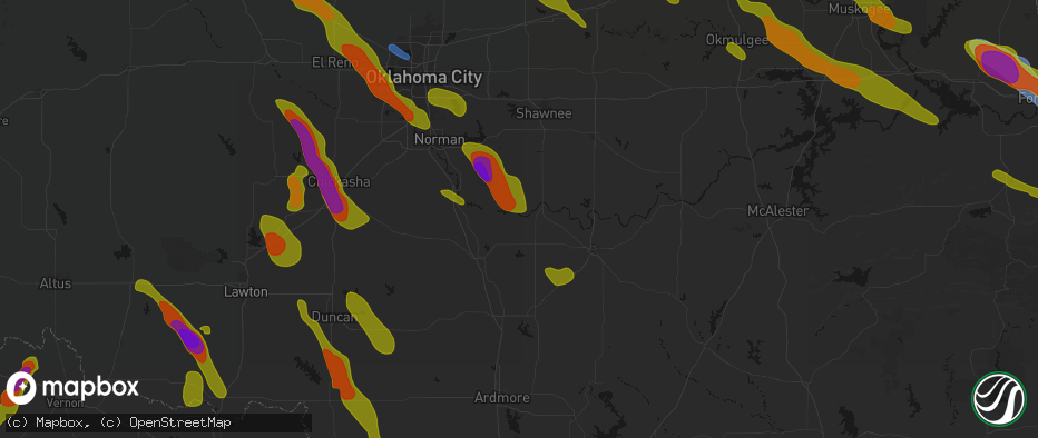 Hail map in Byars, OK on May 8, 2026