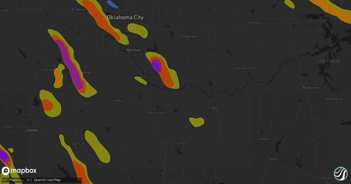 Hail map in Byars, OK on May 8, 2026