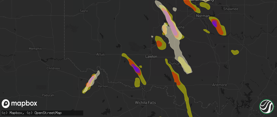 Hail map in Cache, OK on May 8, 2026