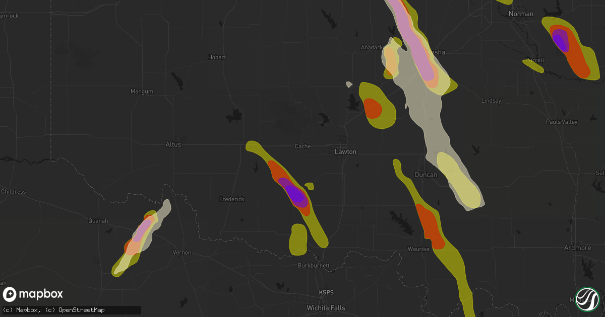Hail map in Cache, OK on May 8, 2026