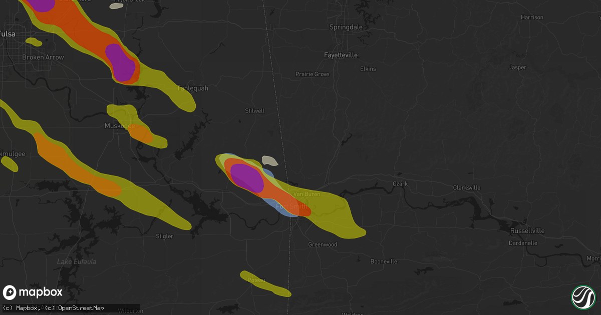 Hail map in Cedarville, AR on May 8, 2026