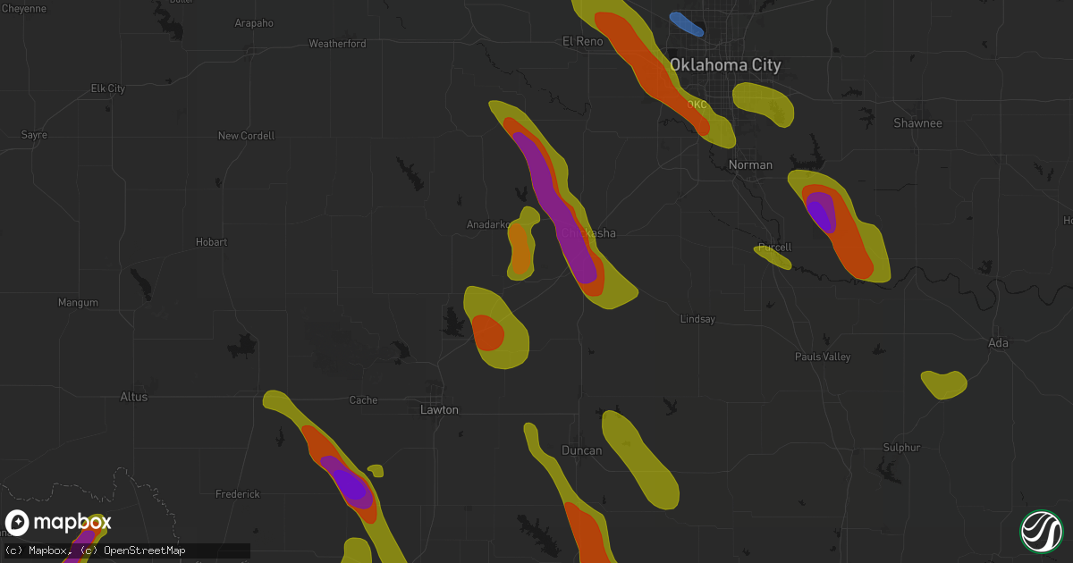 Hail map in Cement, OK on May 8, 2026