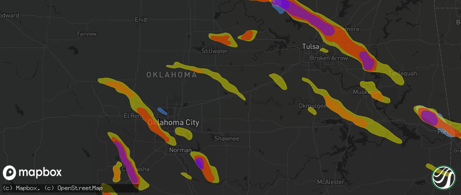 Hail map in Chandler, OK on May 8, 2026