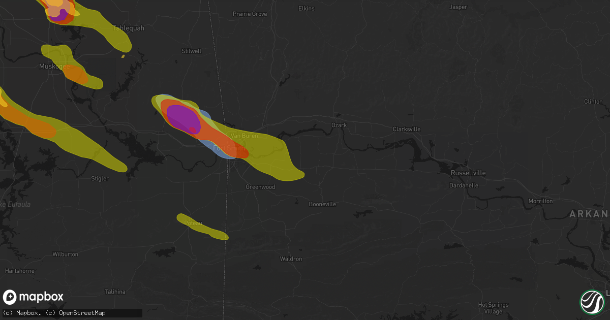 Hail map in Charleston, AR on May 8, 2026