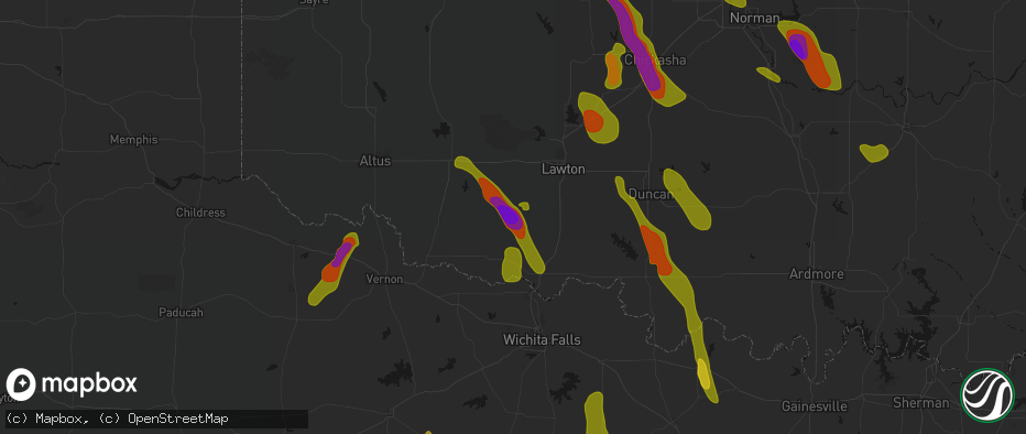 Hail map in Chattanooga, OK on May 8, 2026