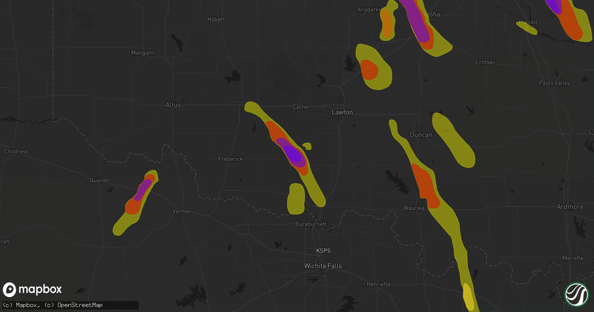 Hail map in Chattanooga, OK on May 8, 2026