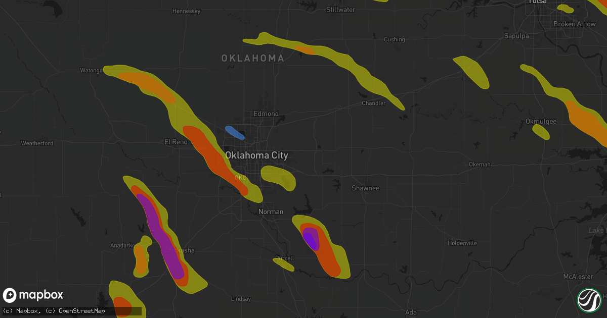 Hail map in Choctaw, OK on May 8, 2026