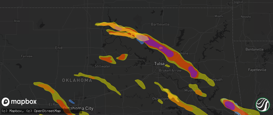 Hail map in Cleveland, OK on May 8, 2026
