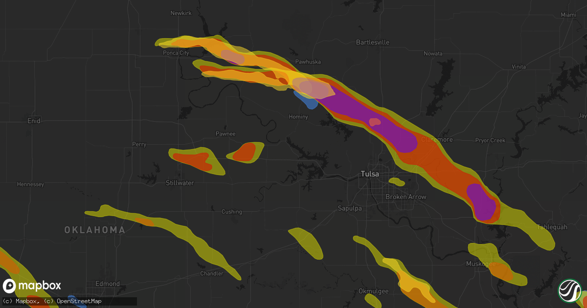 Hail map in Cleveland, OK on May 8, 2026