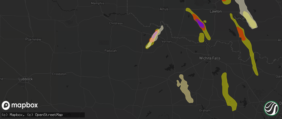 Hail map in Crowell, TX on May 8, 2026