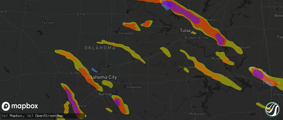Hail map in Davenport, OK on May 8, 2026