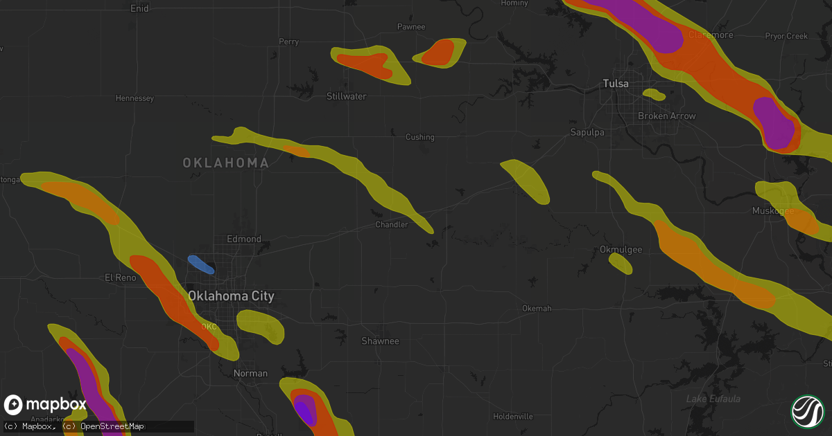 Hail map in Davenport, OK on May 8, 2026