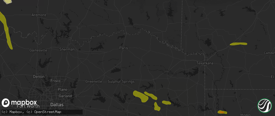 Hail map in Deport, TX on May 8, 2026