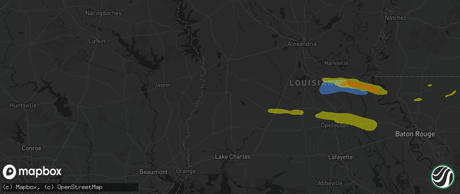 Hail map in Deridder, LA on May 8, 2026